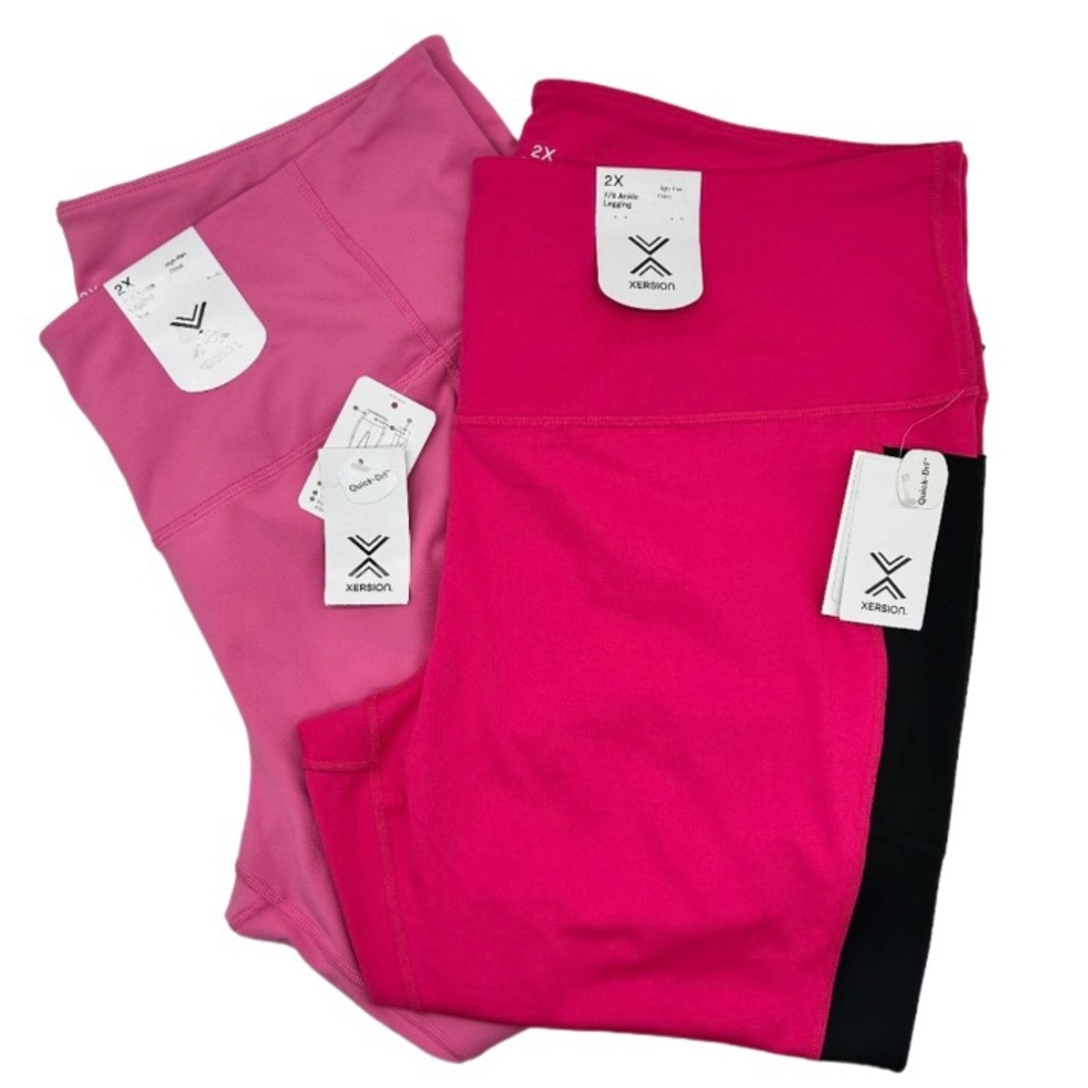 Xersion Women's Plus Size Set of 2 Pink High Rise 7/8 Ankle Leggings Size 2X